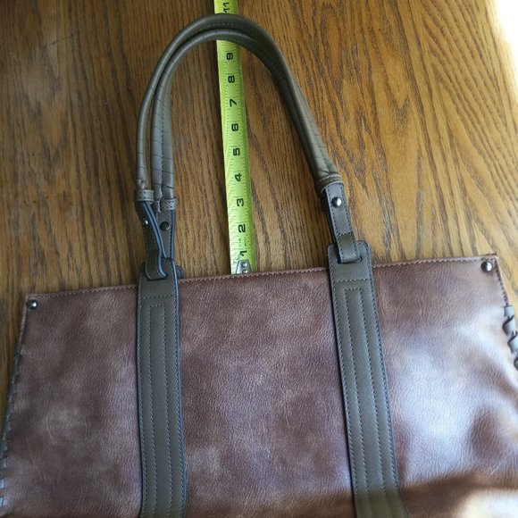 NWOT Brown Vegan Leather Whipstitch Detail Purse SouthwesternMinimalist OldMoney - Picture 14 of 16